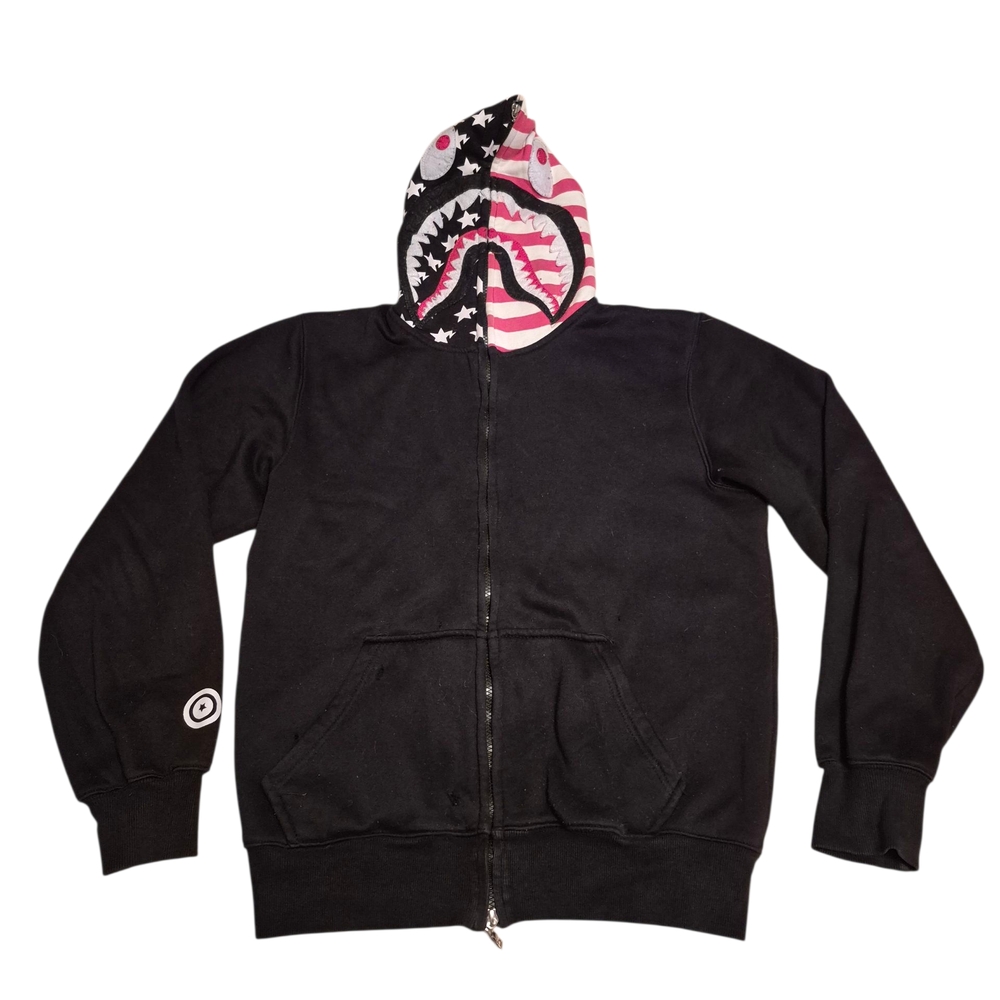 BAPE Stars and Stripes Shark Full Zip Hoodie Black A Bathing Ape Size XL
